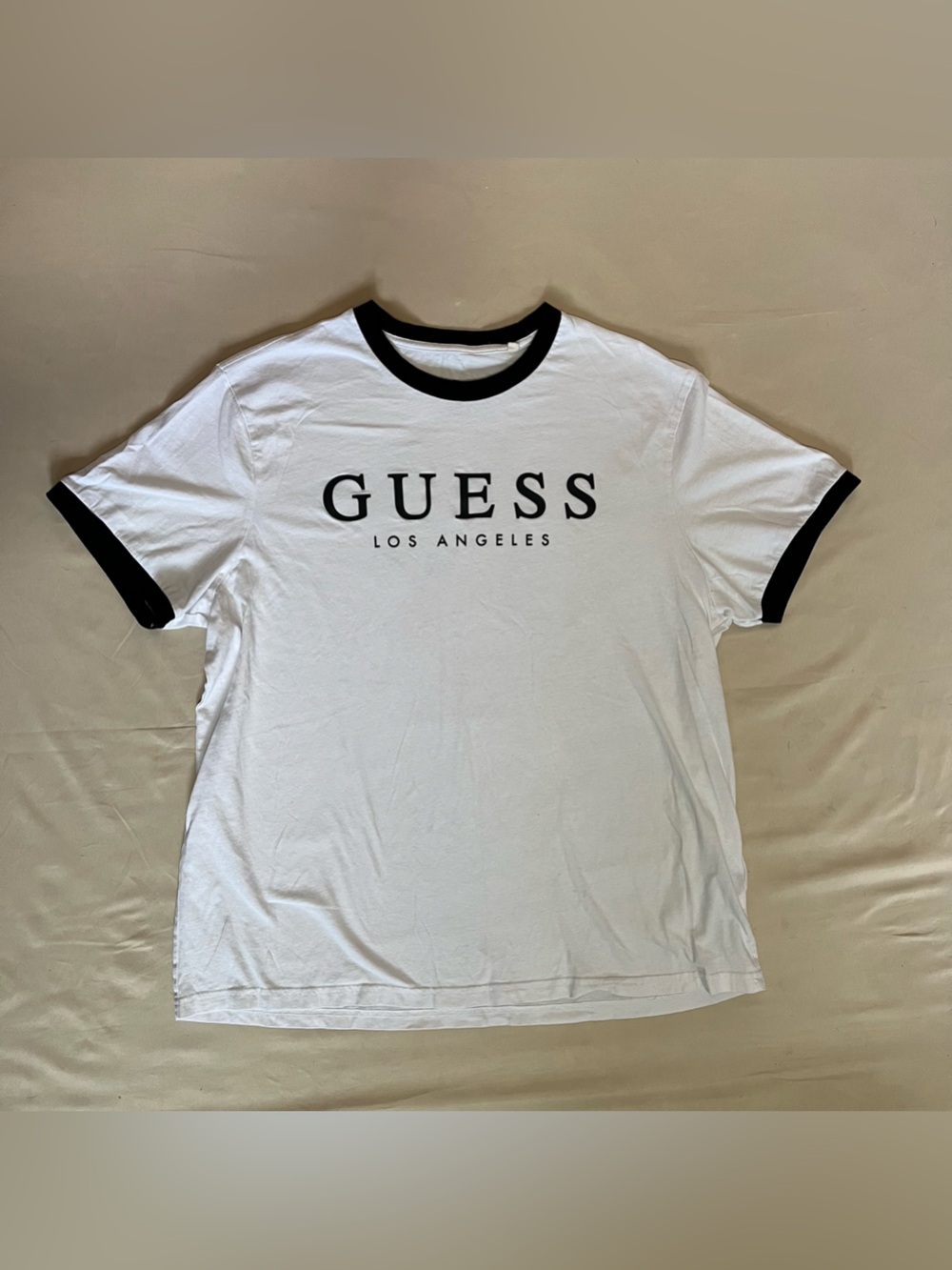 Guess Los Angeles Ringer Tee Size XXL White Black Logo